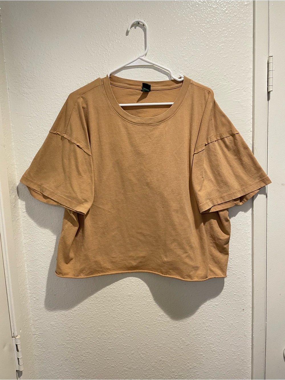 ✨ Wild Fable Camel Brown Boxy Crop Top Tee Size XXL Raw Cut Hem 🤎